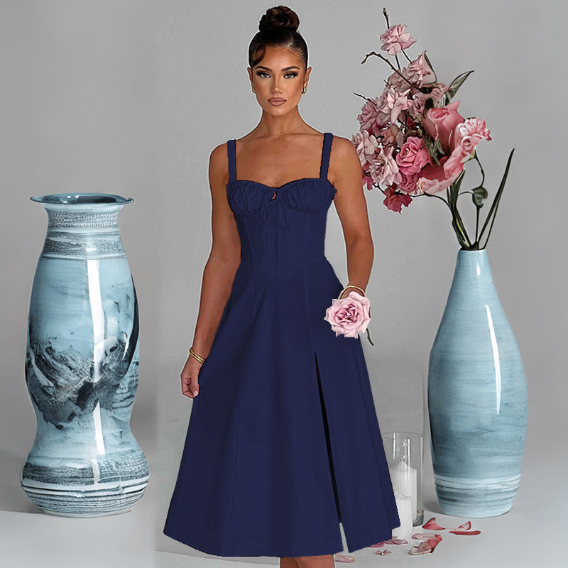 Damen Sommerliches Midi-Kleid mit Raffungen und Seitenschlitzen Sovae
