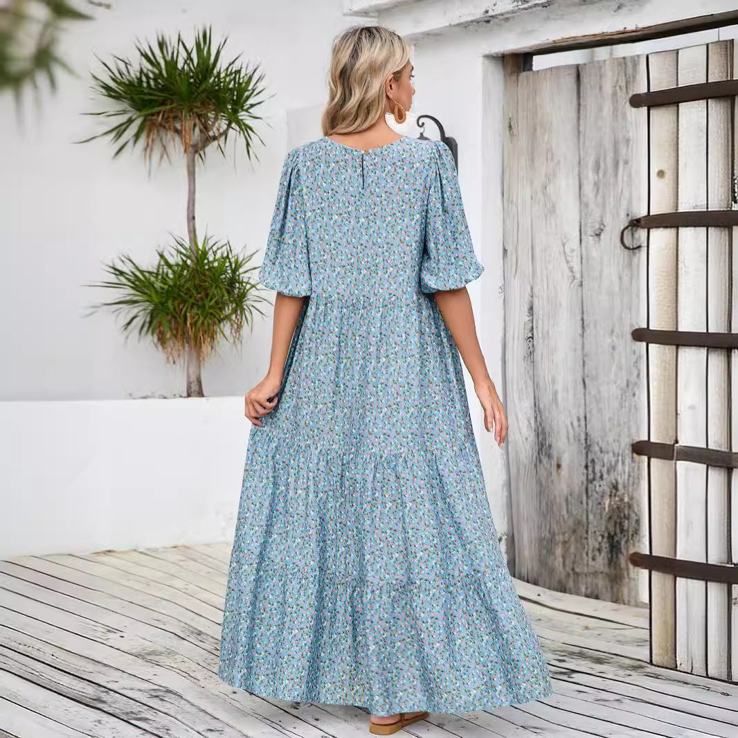 Damen Maxikleid mit Volant und floralen Details Sovae
