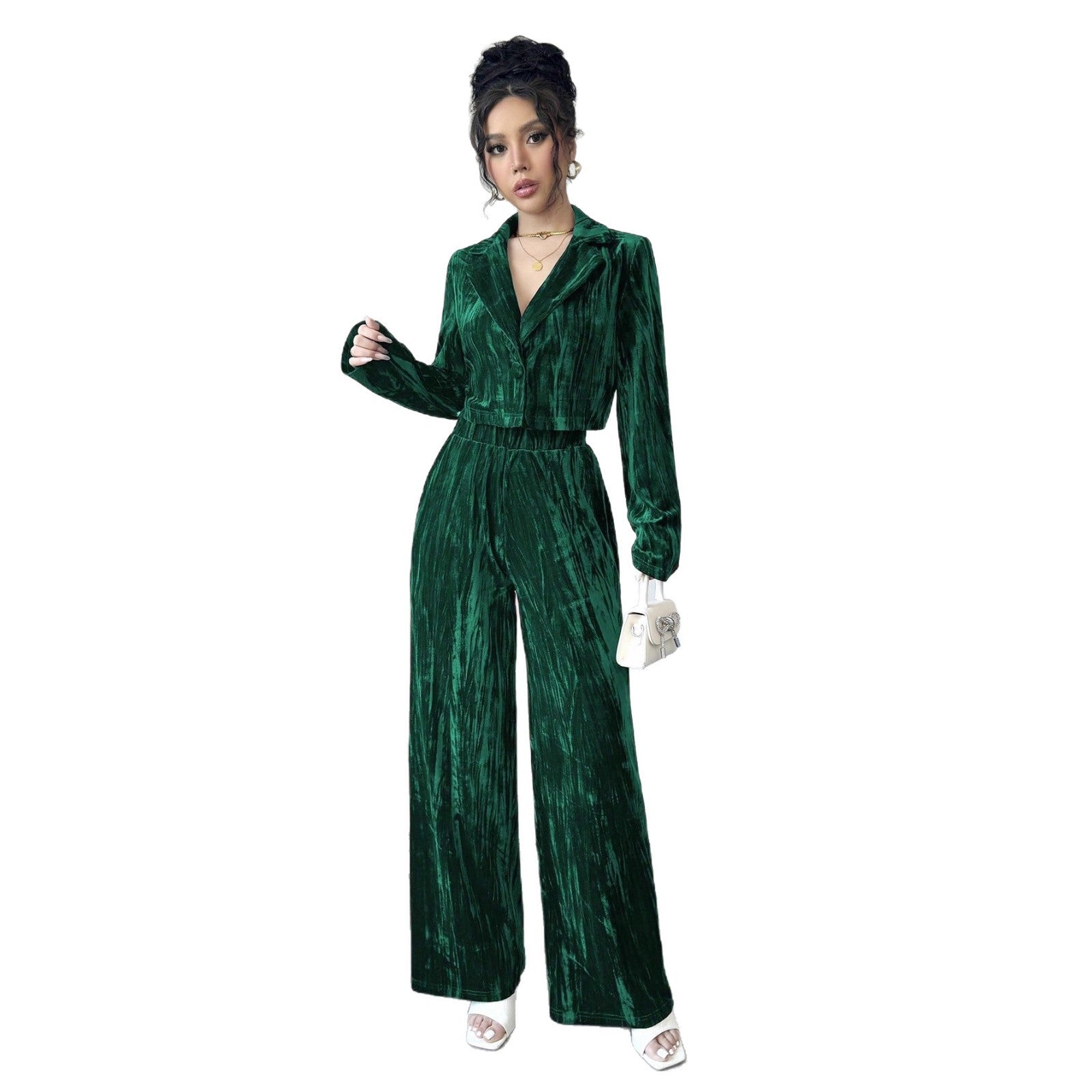 Damen eleganter Velours Jumpsuit mit seitlichem Reißverschluss Sovae