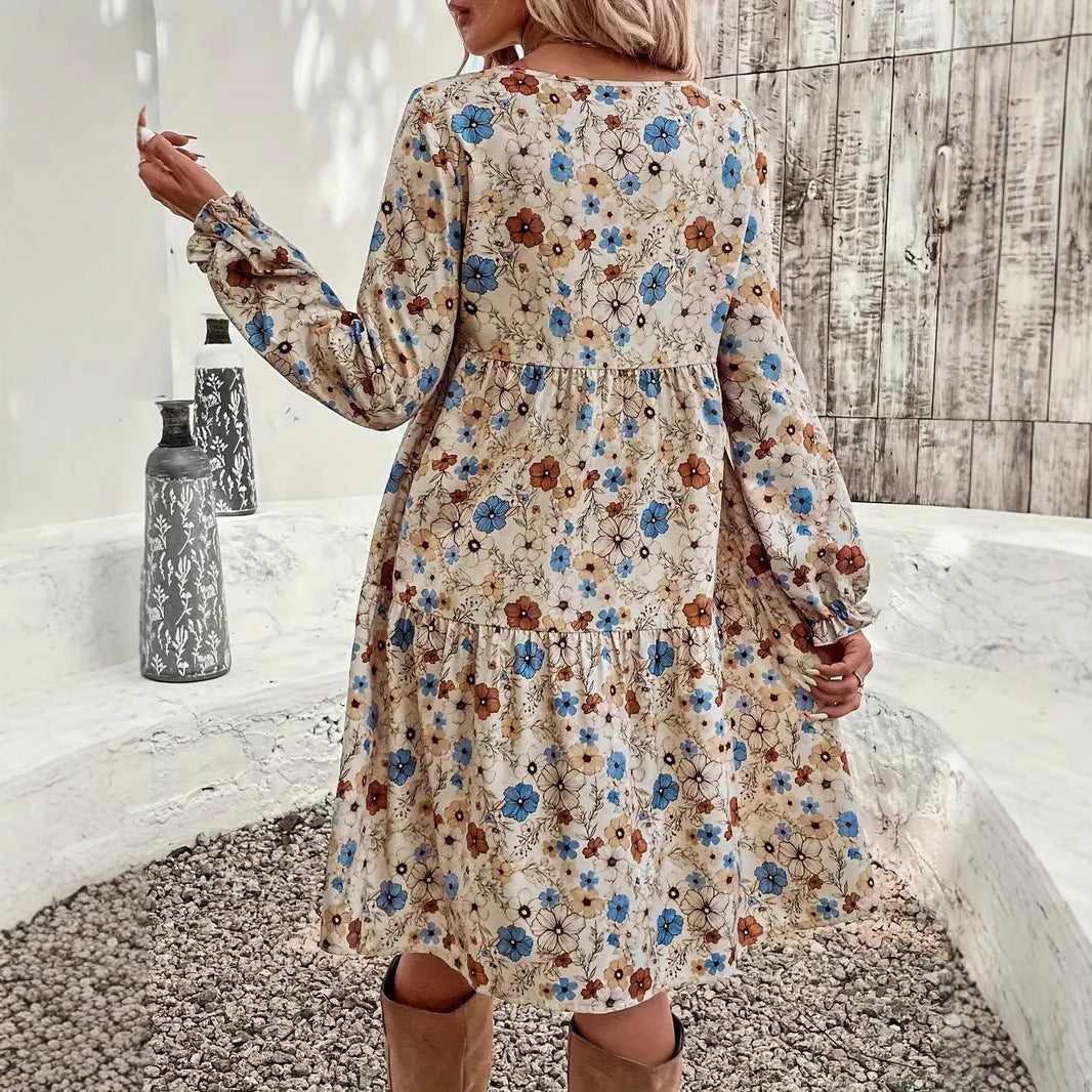 Damen luftiges Floral-Minikleid mit voluminösen Ärmeln und gesmoktem Detail Sovae