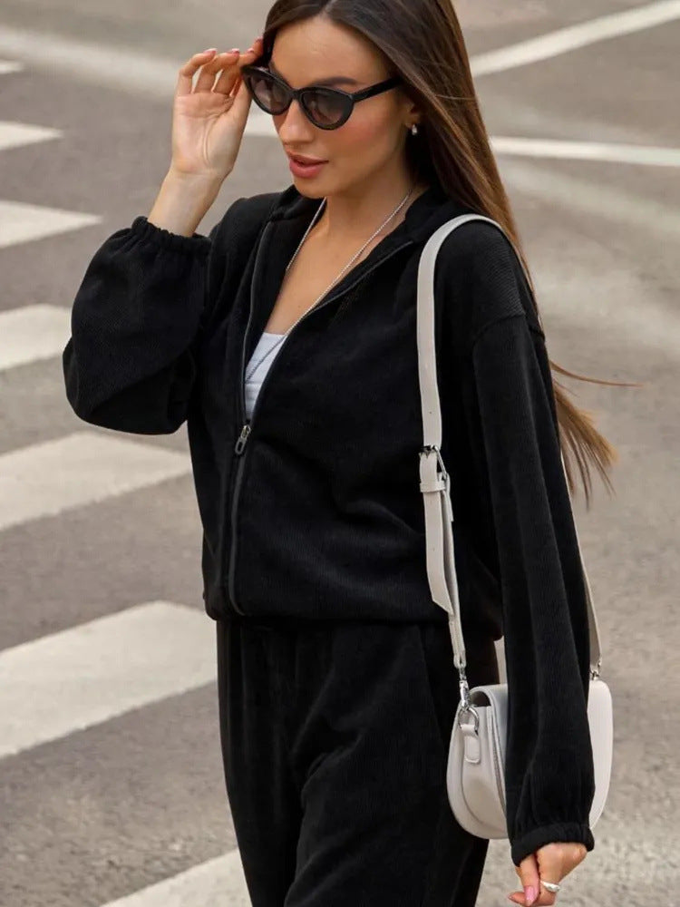 Damen cropped Kapuzenpullover aus geripptem Material Sovae