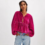 Damen lässige Samtbluse Sovae