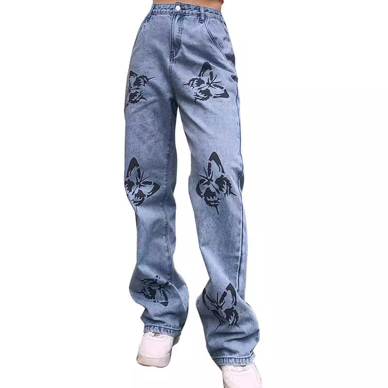 Damen modische Blumen-Print Jeans Sovae