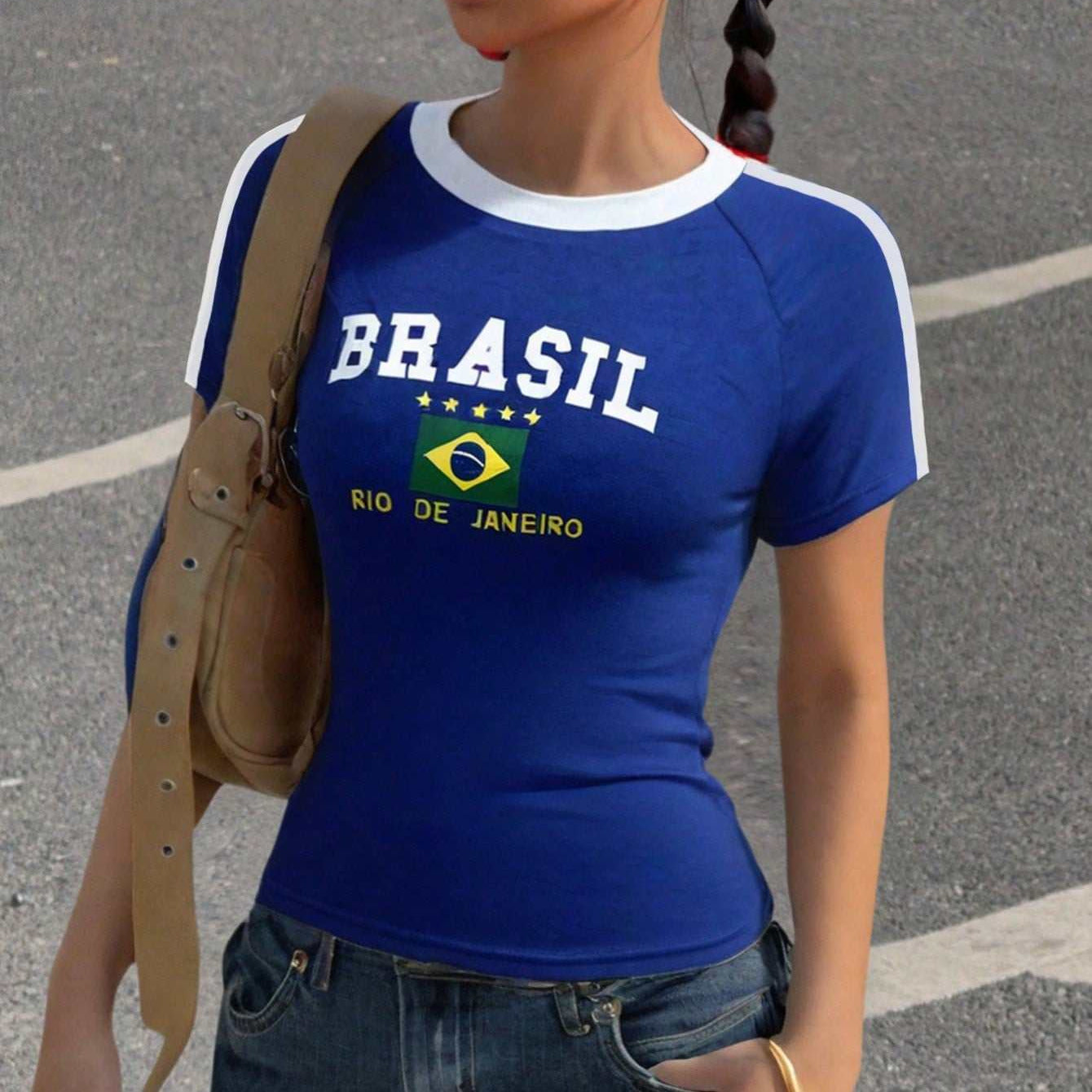 Damen Sportliches T-Shirt mit Brasil-Motiv Sovae