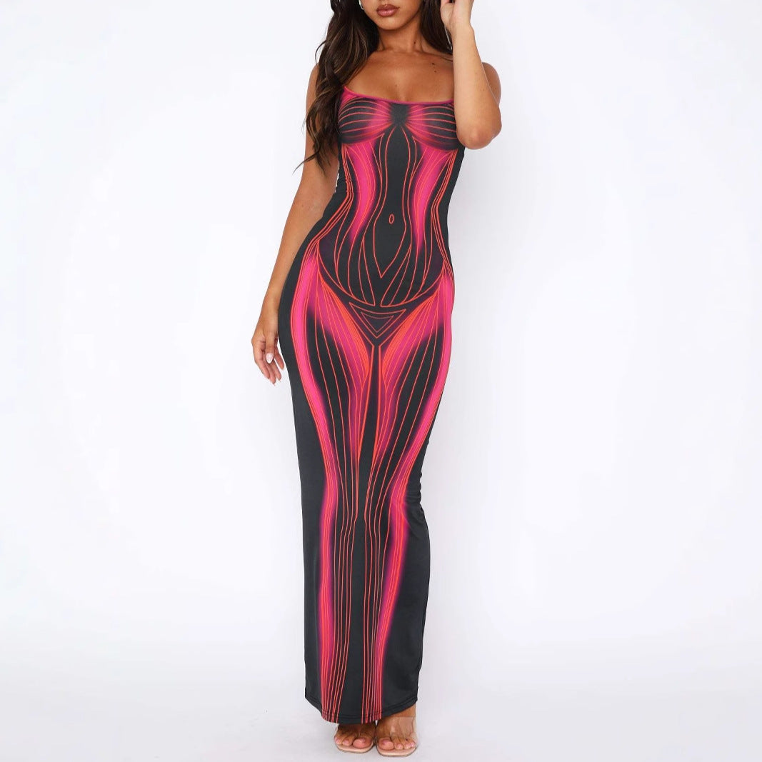 Damen figurbetontes Maxikleid mit schickem Grafikdesign Sovae