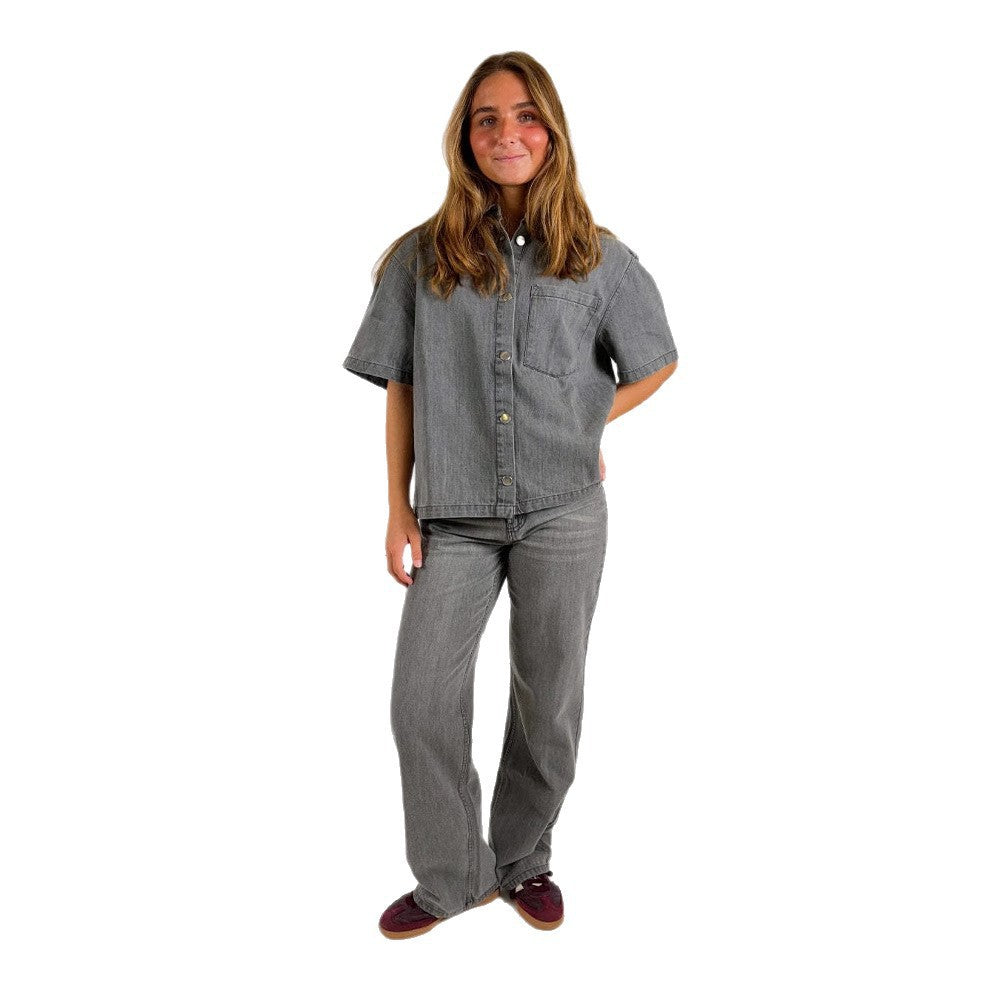 Damen lässige Oversized Denim-Bluse Sovae