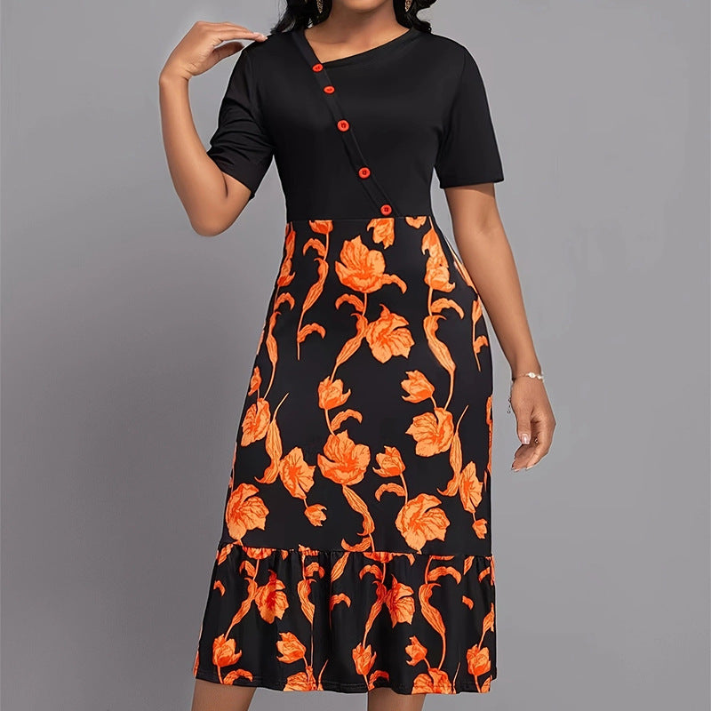 Damen Elegantes Kleid mit floralem Muster und Knopfdetails Sovae