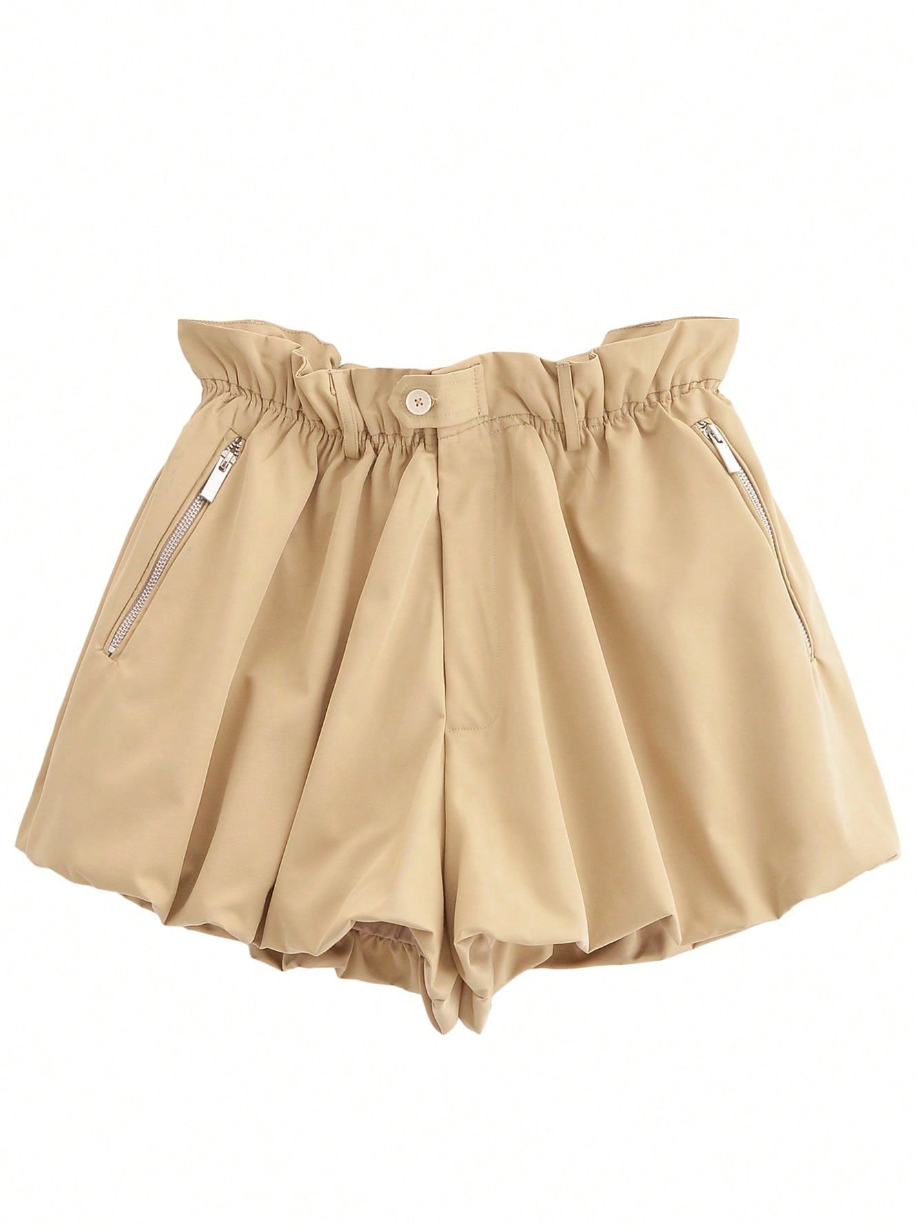 Damen modische Shorts mit elastischem Bund und seitlichen Reißverschlusstaschen Sovae