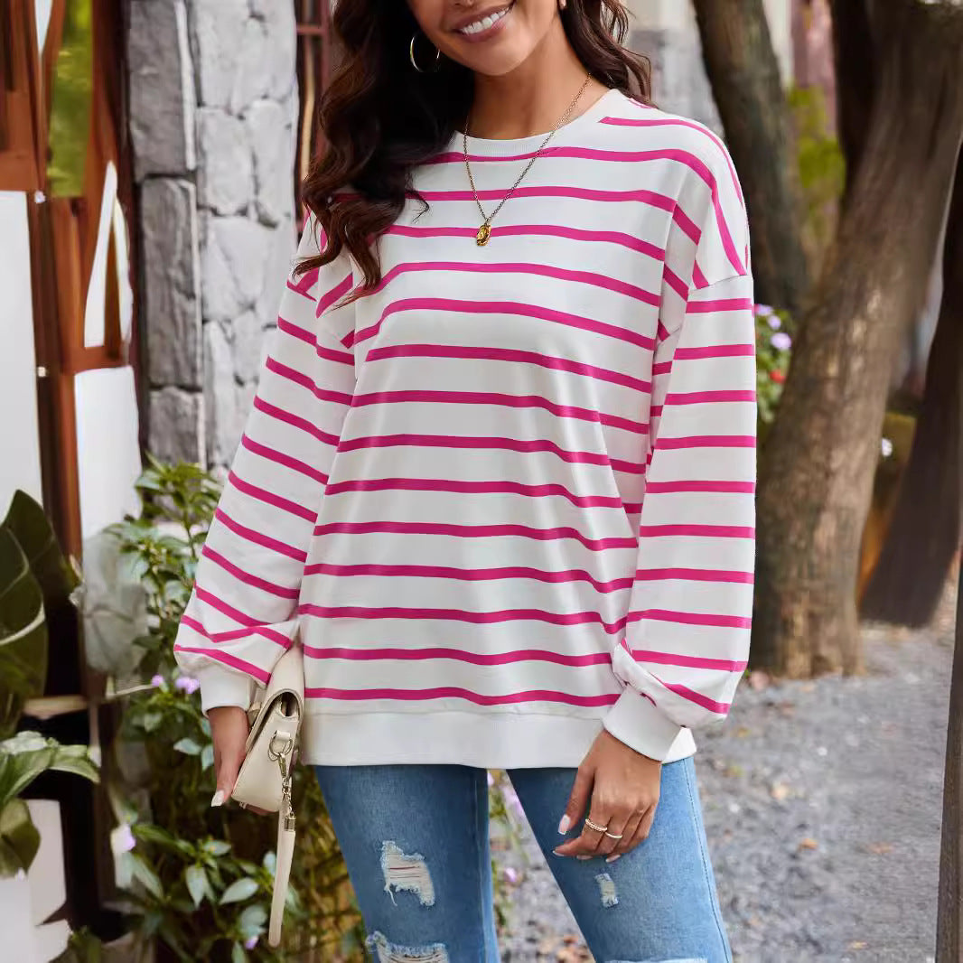 Damen gestreifter Pullover mit weitem Schnitt Sovae