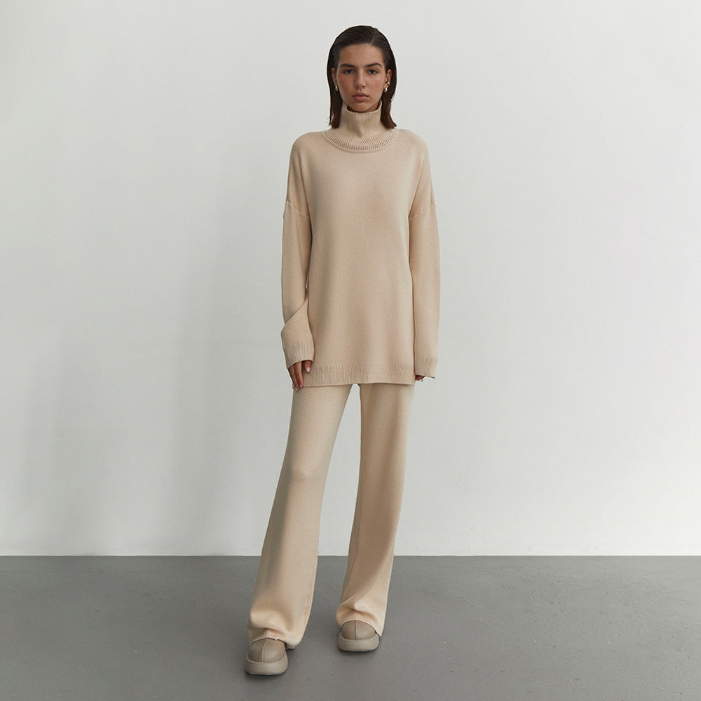 Damen Modisches Strickensemble mit hohem Kragen und weitem Schnitt Sovae