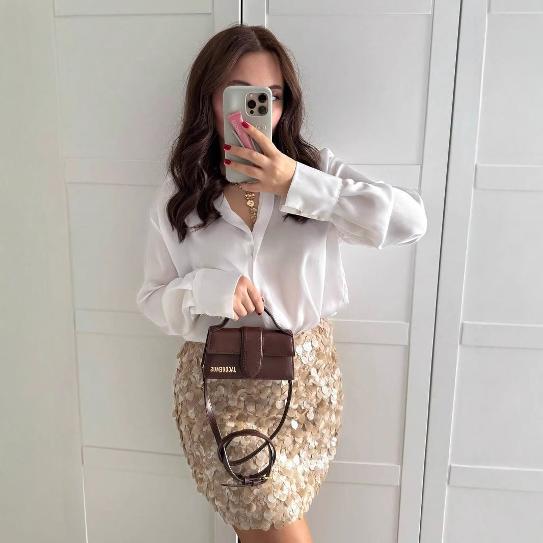 Damen eleganter, glitzernder Minikilt aus Paillettendetail Sovae
