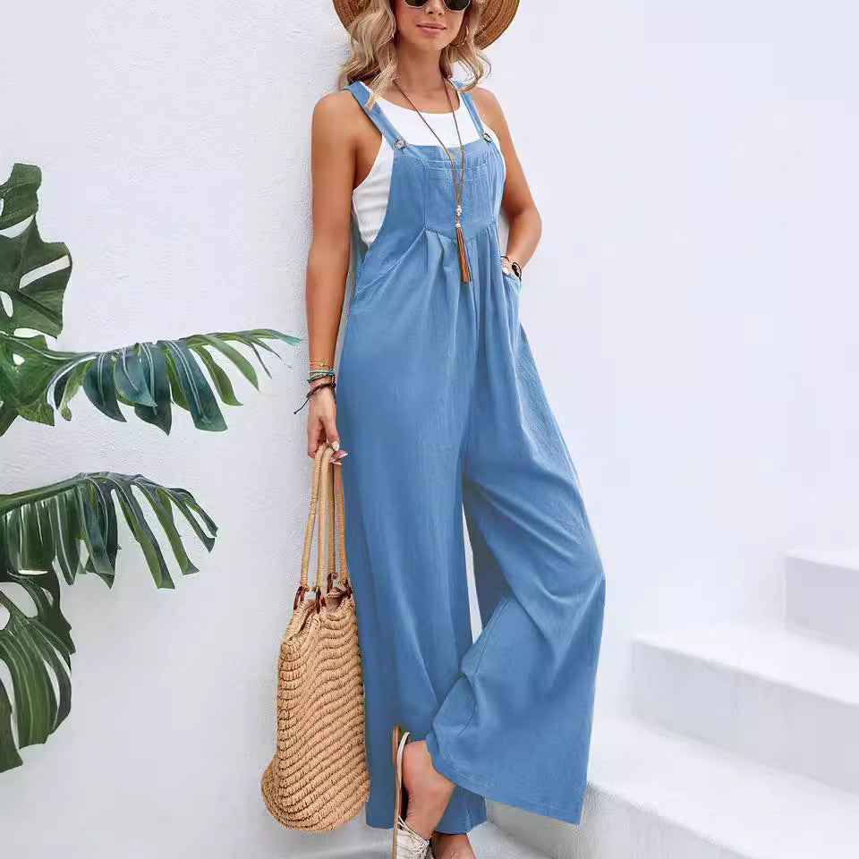 Damen lässiger Jumpsuit mit breiten Beinen und modischen Trägern Sovae