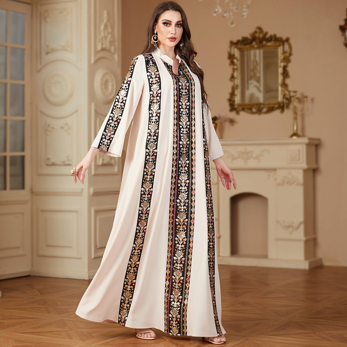 Damen Elegante Maxikleid mit opulenter floralem Stickerei Sovae