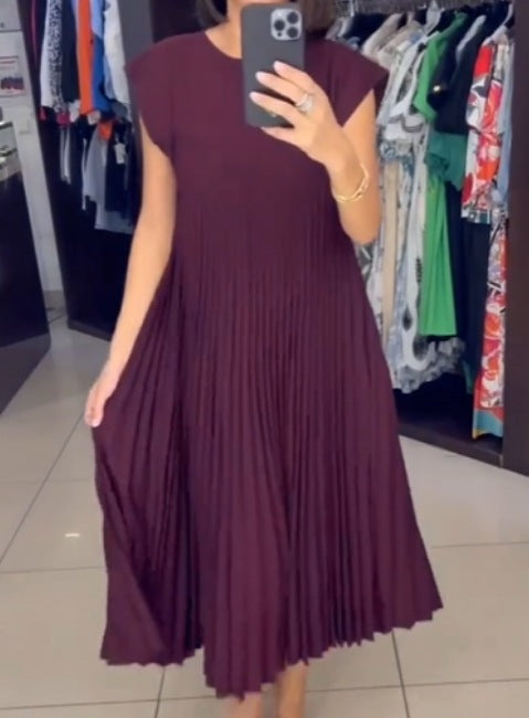 Damen Plissee Maxikleid mit seitlichen Taschen Sovae
