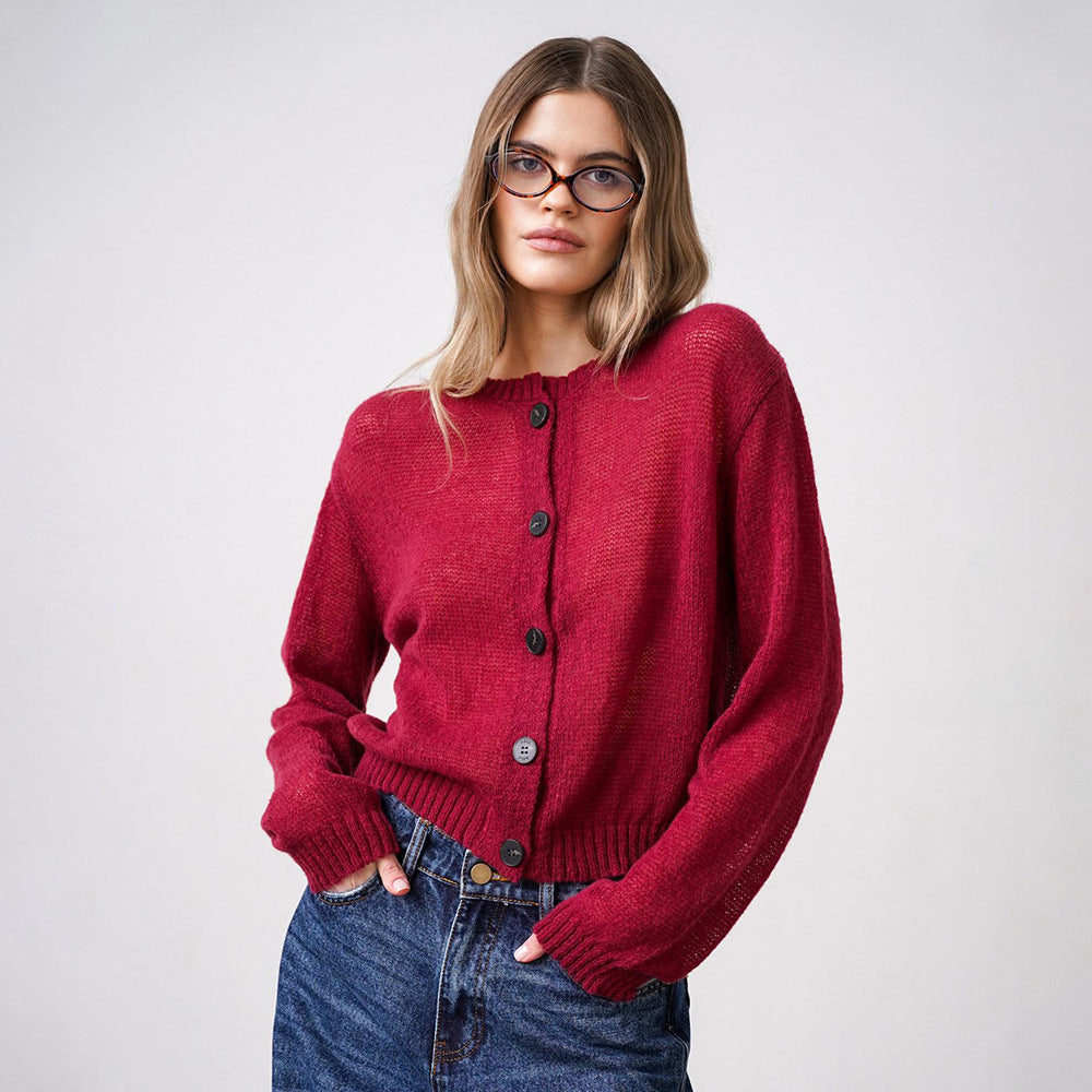 Damen Modischer, leicht transparenter Strickcardigan mit Knopfleiste Sovae