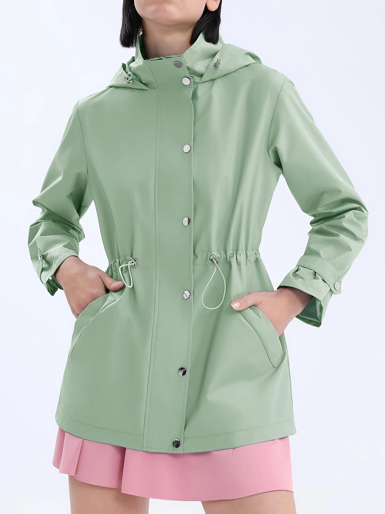 Damen modische Übergangsjacke mit praktischer Kapuze und verstellbarem Bund Sovae