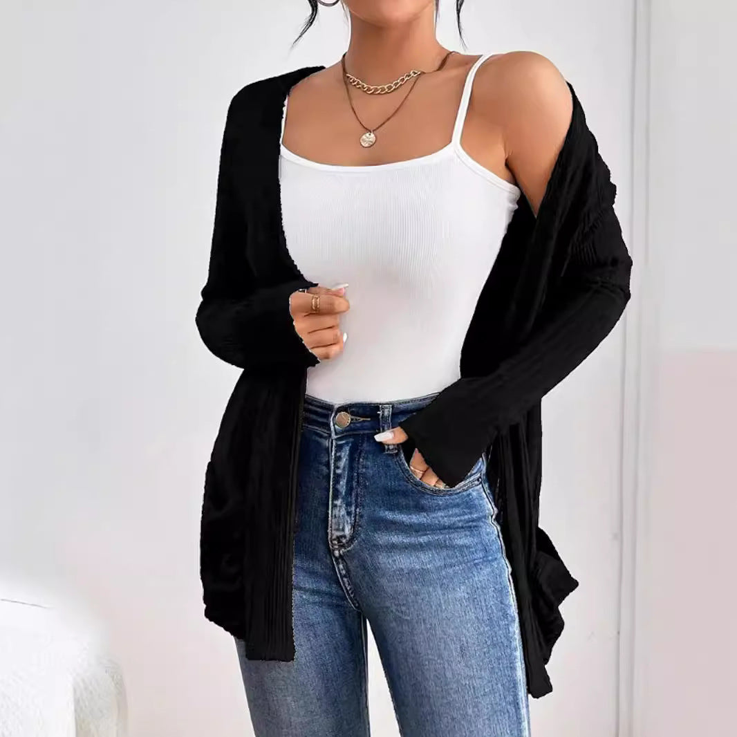 Damen lässiger Rippen-Strickcardigan mit aufgesetzten Taschen Sovae