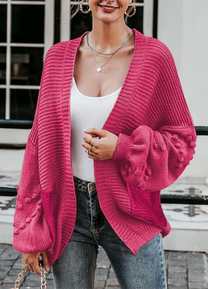 Damen Strickjacke mit Ballonärmeln und strukturierter Maschenoptik Sovae