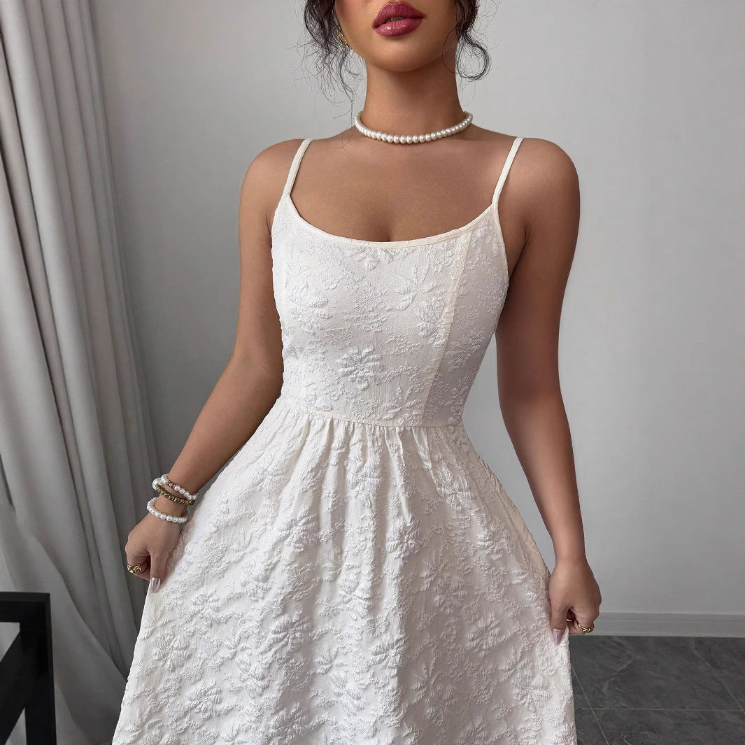 Damen Midikleid mit floralen Stickereien und schmalen Spaghetti-Trägern Sovae