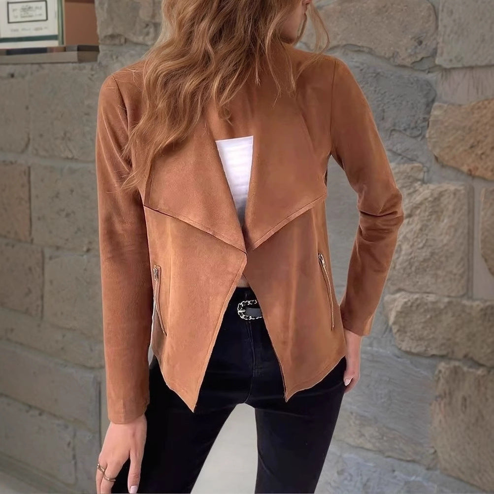 Damen elegante Velourjacke mit asymmetrischem Revers Sovae