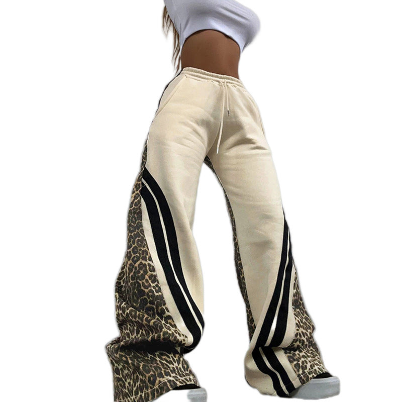 Damen Freizeithose mit Leopardenmuster und seitlichen Streifen Sovae