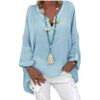 Damen lässiges Leinenbluse mit tiefem V-Ausschnitt und dekorativen Quasten Sovae