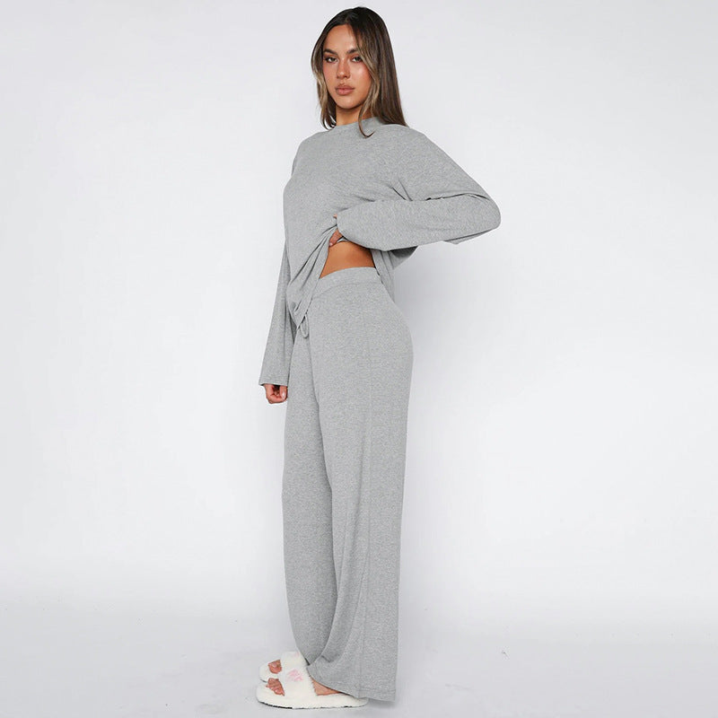 Damen relaxtes Langarm-Pyjama-Set mit weichem Stoff Sovae