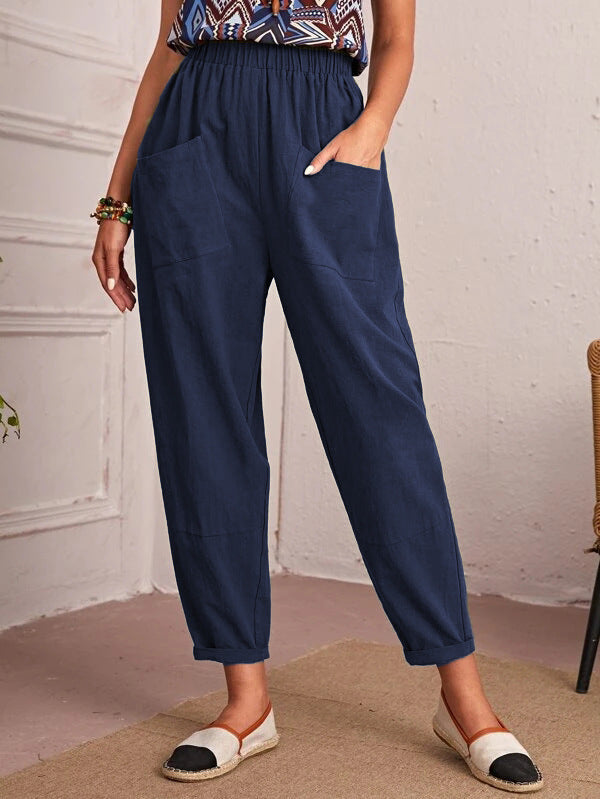 Damen Bequeme Sommerhose mit elastischem Bund und praktischen Taschen Sovae