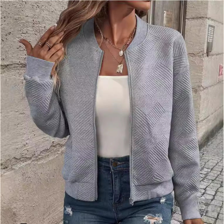 Damen lässige Zip-Jacke mit strukturiertem Design Sovae