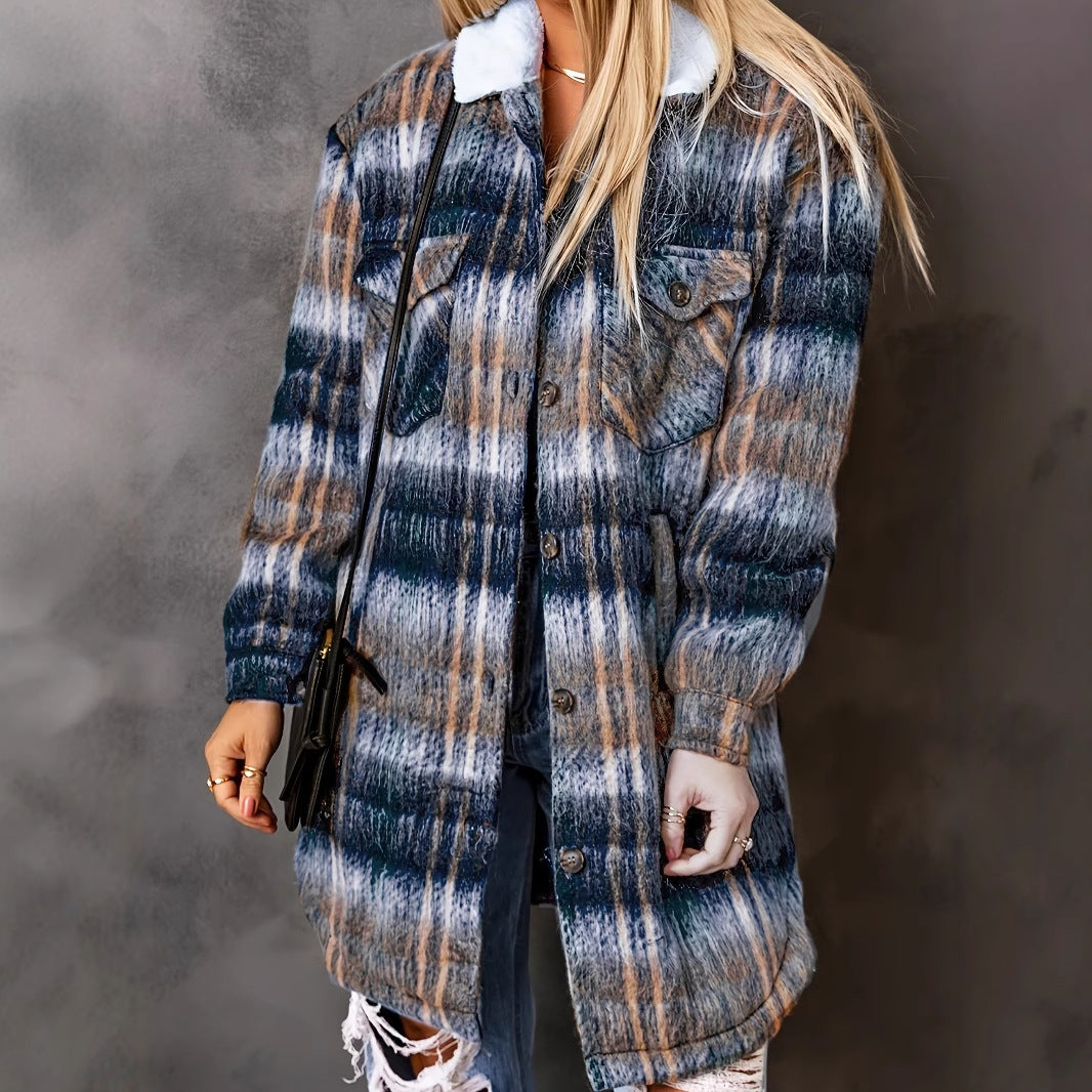 Damen oversized Flanelljacke mit kariertem Muster Sovae