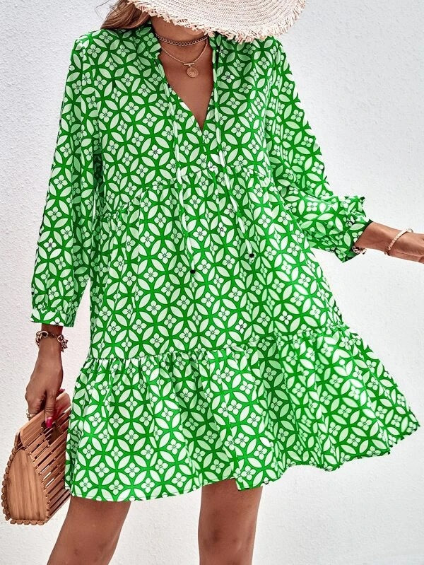 Damen Boho-Style Sommerkleid mit fließendem Schnitt und Rüschendetails Sovae