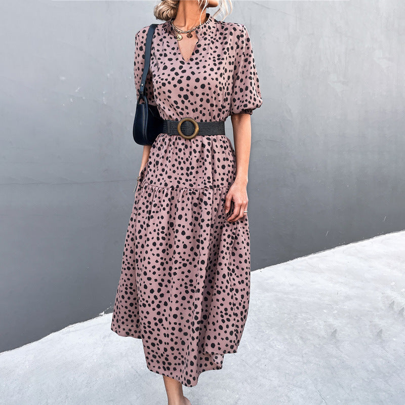 Damen Midikleid mit auffälligem Punktdesign und elastischem Taillengürtel Sovae