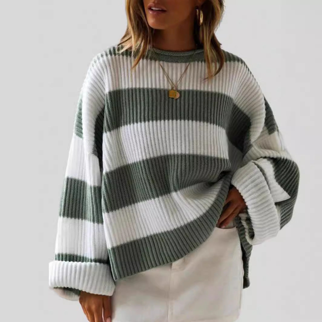Damen gestreifter Strickpullover mit weitem Schnitt Sovae