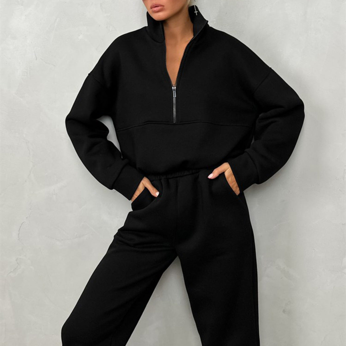 Damen Sportliches Freizeit-Loungewear-Set mit Stehkragen Sovae