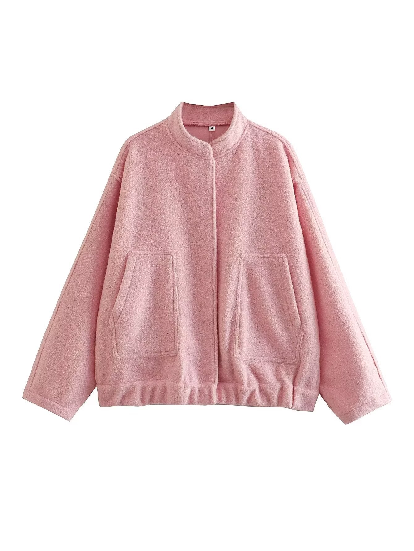 Damen modische Oversized-Jacke mit Stehkragen und seitlichen Taschen Sovae