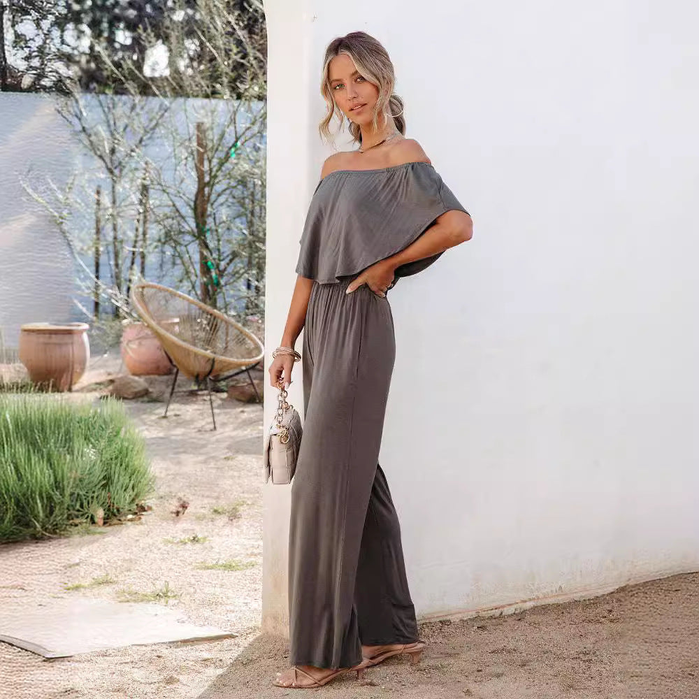 Damen eleganter Jumpsuit mit off-shoulder Design und weitem Bein Sovae