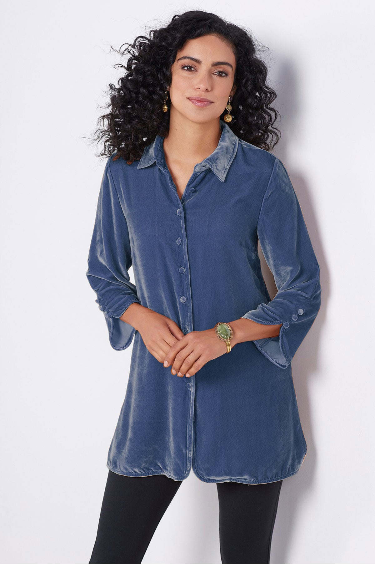 Damen Velourshemd mit modischem Kragen Sovae