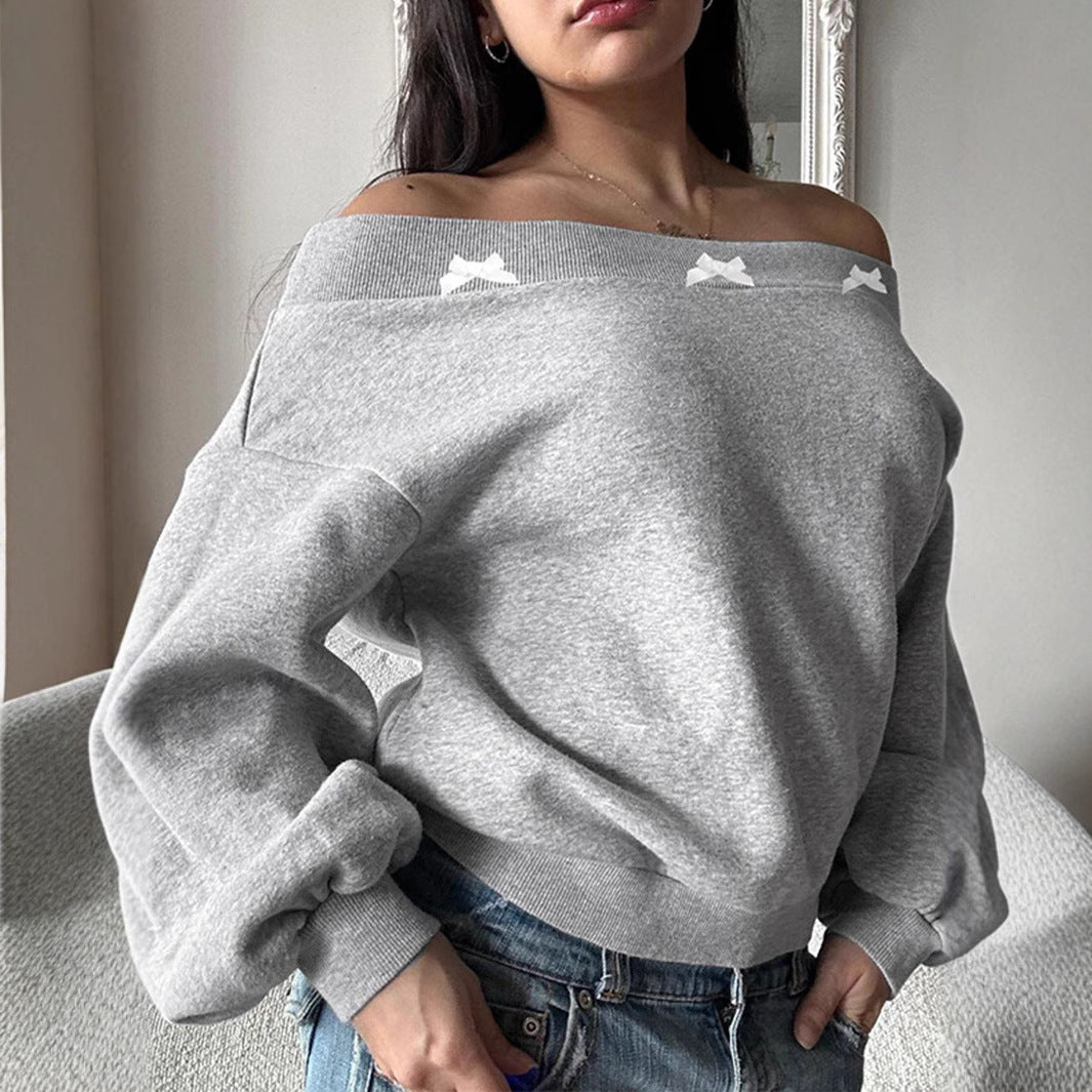 Damen Off-Shoulder Sweatshirt mit dekorativen Rüschendetails Sovae