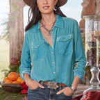 Damen Velourshemd mit Brusttaschen Sovae