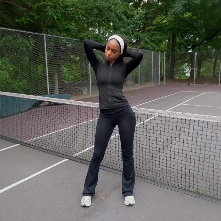 Damen Sportliches Freizeit-Loungewear-Set mit enganliegendem Langarmoberteil und hoher Taille Sovae