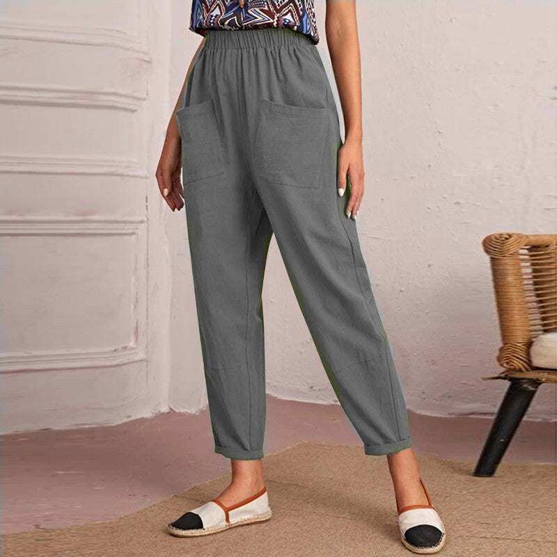 Damen Bequeme Sommerhose mit elastischem Bund und praktischen Taschen Sovae