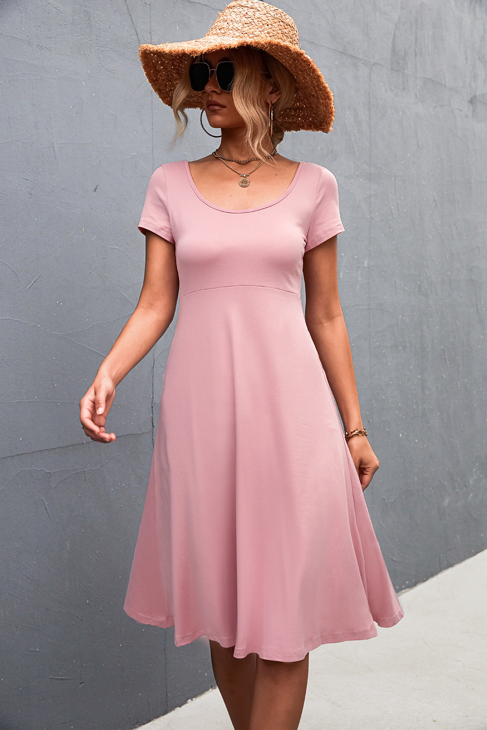 Damen A-Linien Freizeitkleid aus leichtem, atmungsaktivem Material mit Rundhalsausschnitt Sovae