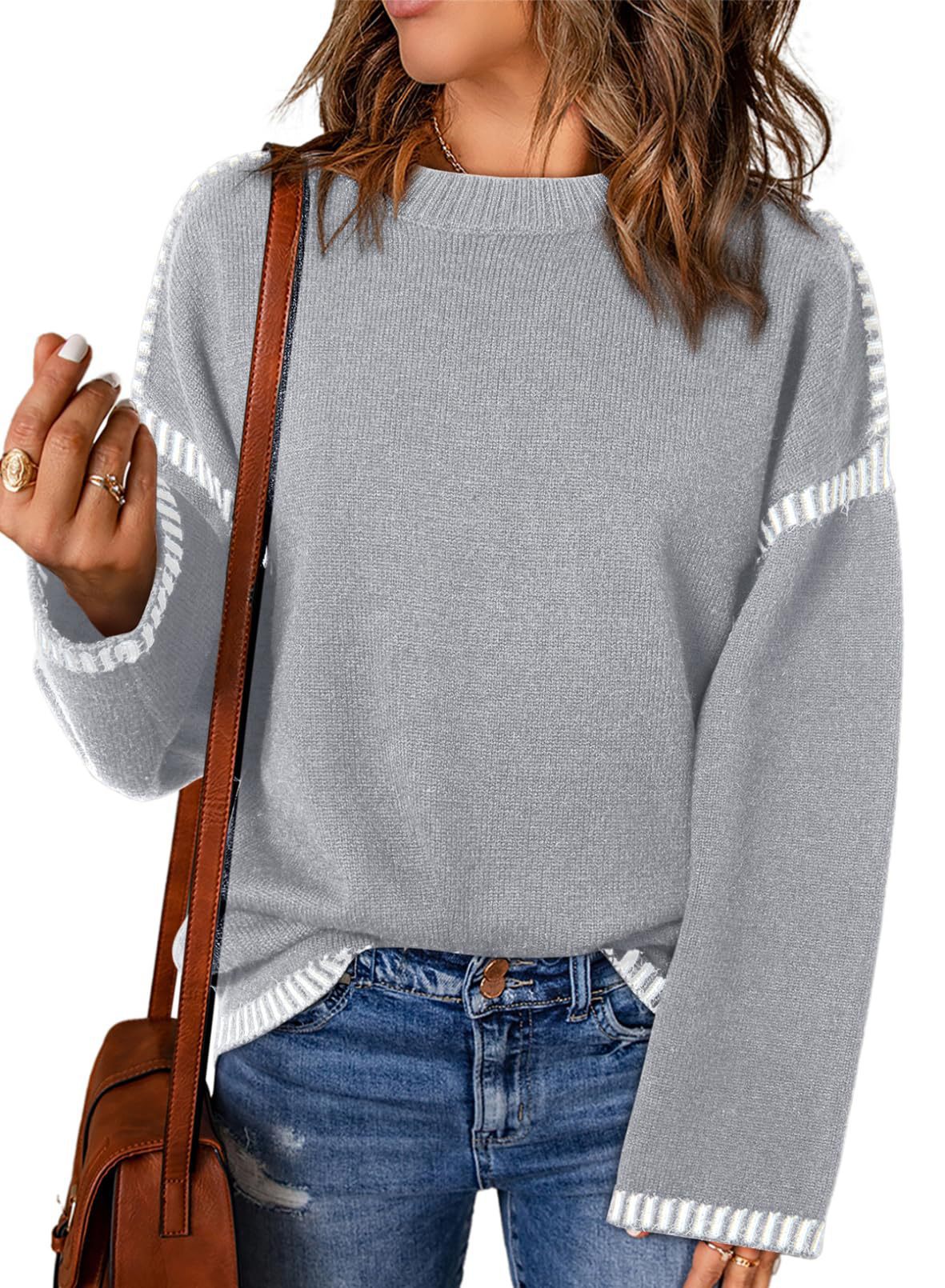 Damen lässiger Strickpullover mit kontrastierenden Bündchen und lässigem Schnitt Sovae