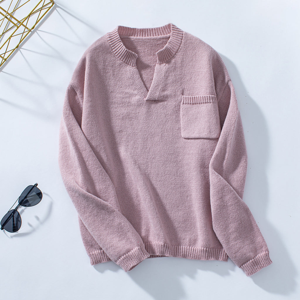 Damen lässiger Pullover mit Knopfdetails und Brusttasche Sovae