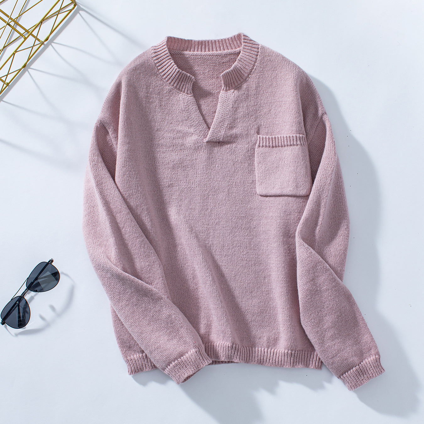 Damen lässiger Pullover mit Knopfdetails und Brusttasche Sovae