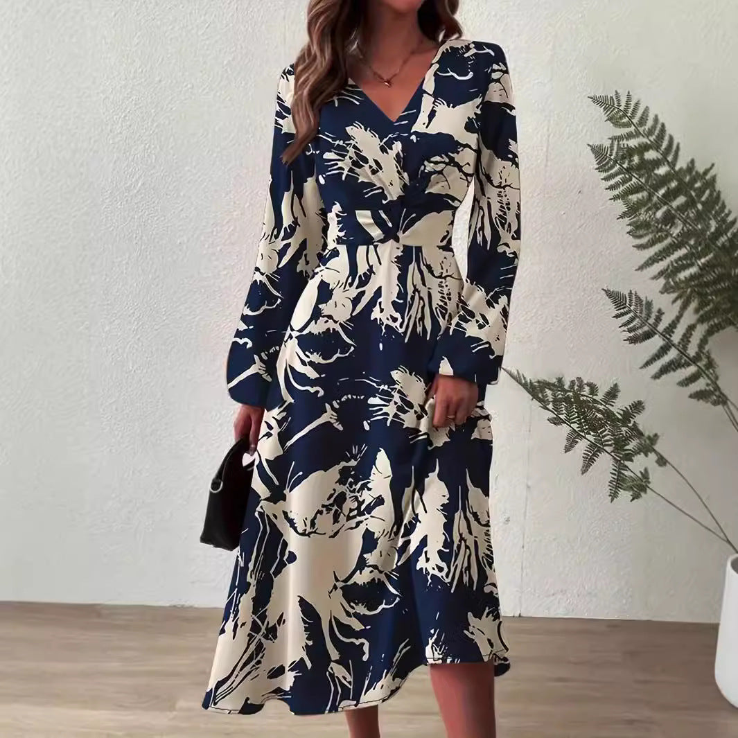 Damen Midi-Kleid mit floralen Details und schickem V-Ausschnitt Sovae