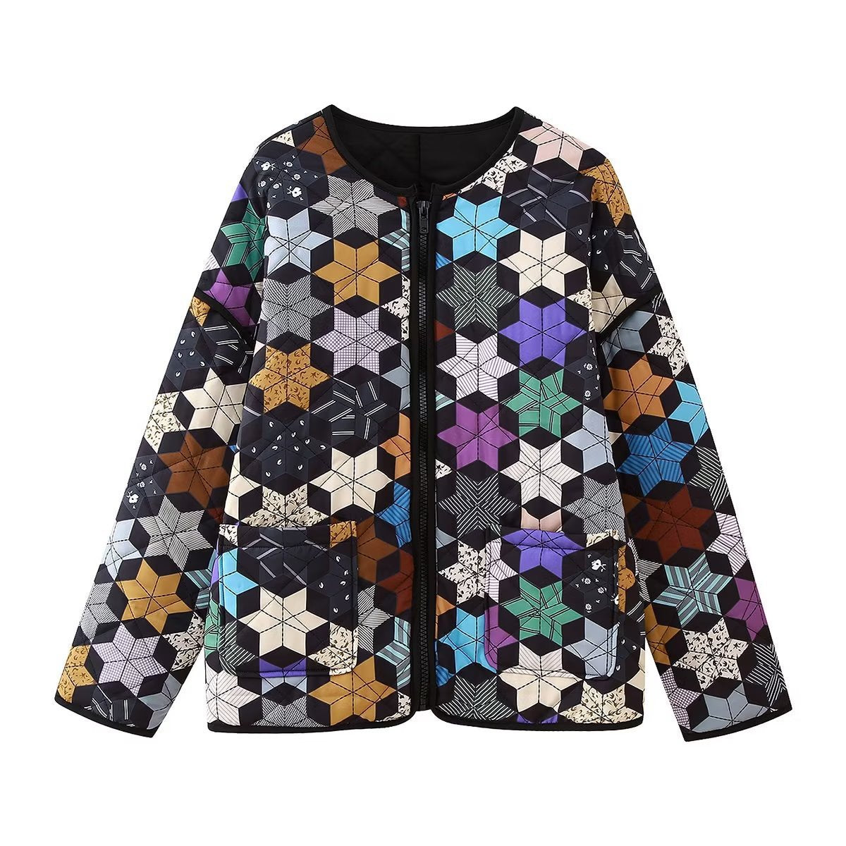 Damen gesteppte Freizeitjacke mit kreativen Hexagon-Design Sovae