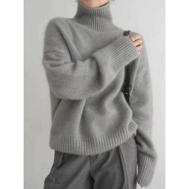 Damen Pullover mit hohem Kragen und weichem Materialmix Sovae