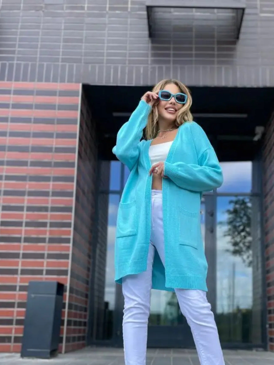 Damen gemütliche Strickjacke mit praktischen Taschen und offenem Schnitt Sovae