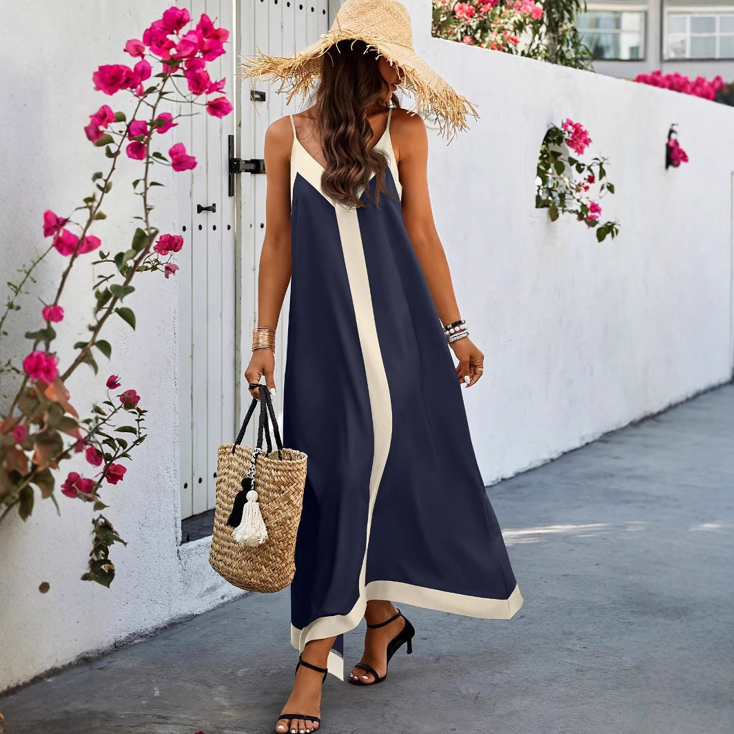 Damen Maxikleid mit V-Ausschnitt und asymmetrischem Saum Sovae